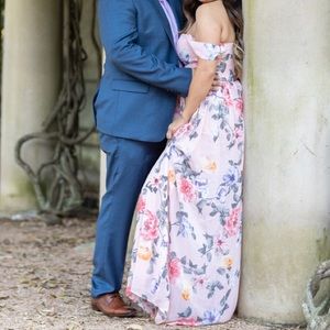 Lulus Off The Shoulder Blush Floral Dress